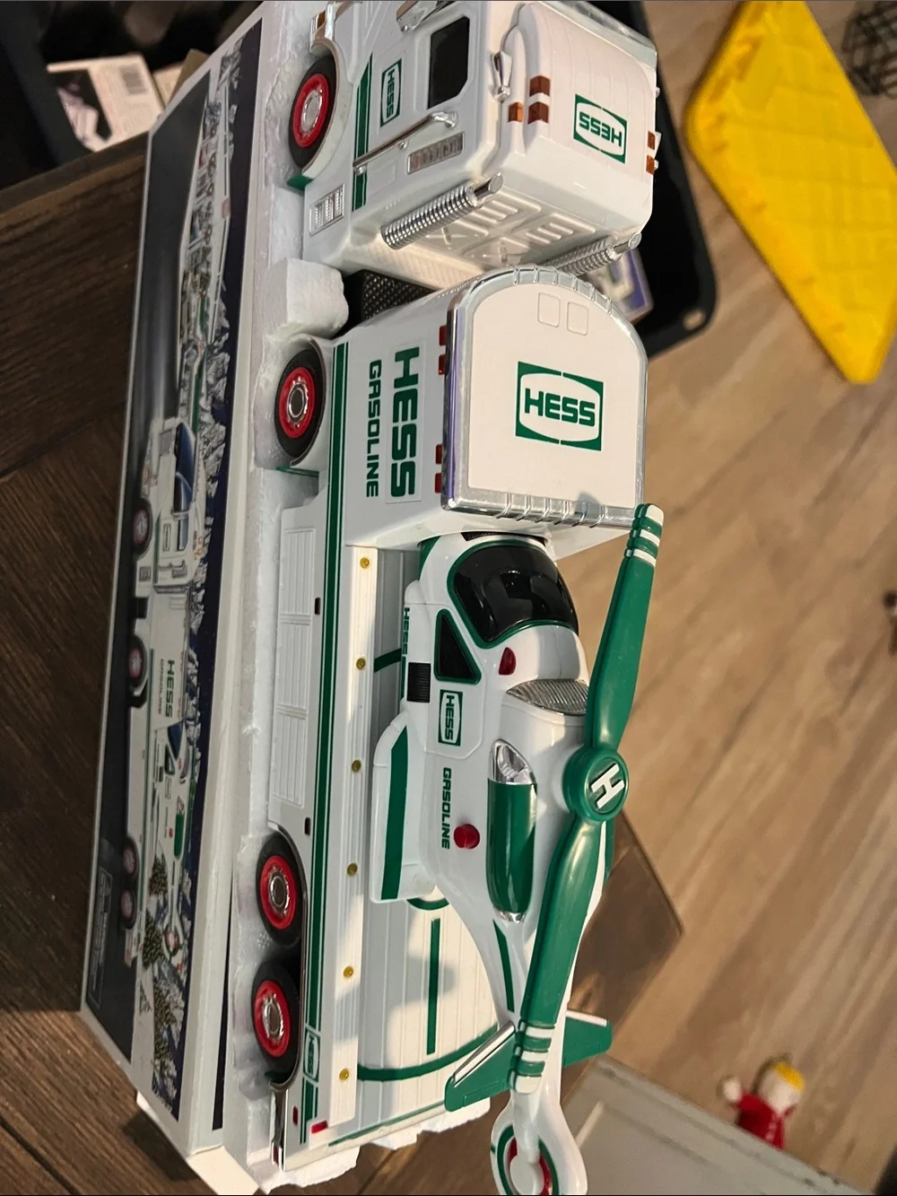 Hess Green & White Gasoline Truck and Helicopter Kids Toy